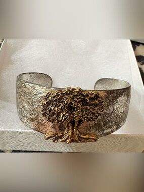 Mixed Metal Tree Cuff Bracelet - Silver and Gold